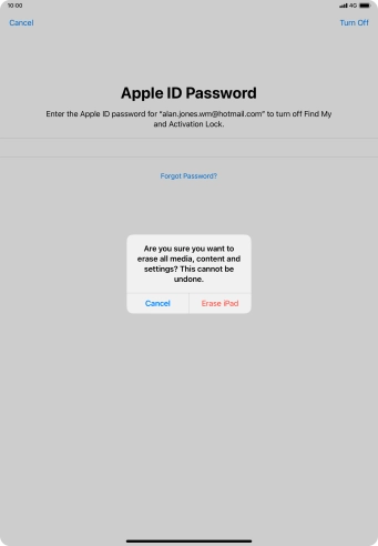 Key in the password for your Apple ID and press Erase iPad. Wait a moment while the factory default settings are restored. Follow the instructions on the screen to set up your tablet and prepare it for use. Key in the password for your Apple ID and press Erase iPad. Wait a moment while the factory default settings are restored. Follow the instructions on the screen to set up your tablet and prepare it for use.