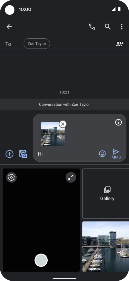 Press the send icon when you've finished your MMS. Press the send icon when you've finished your MMS.