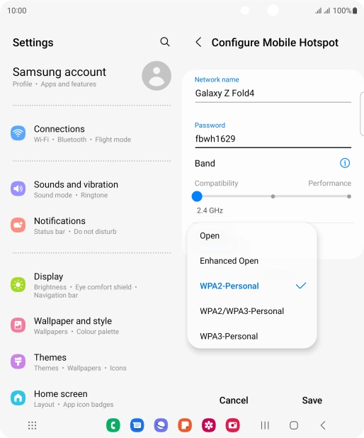 Press WPA3-Personal to password protect your Wi-Fi hotspot. Press WPA3-Personal to password protect your Wi-Fi hotspot.