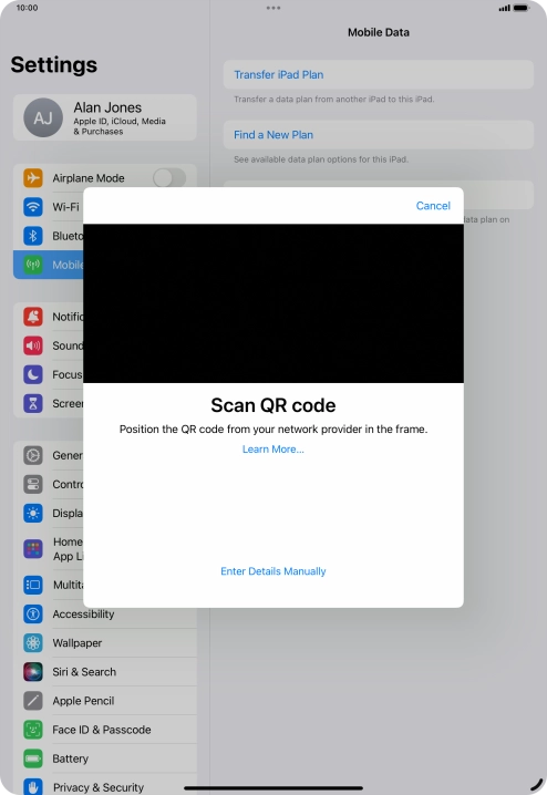 Place the QR code you've received inside the tablet camera frame to scan the code. Place the QR code you've received inside the tablet camera frame to scan the code.