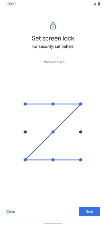 Slide your finger across the screen to connect at least four points and press Next. Slide your finger across the screen to connect at least four points and press Next.