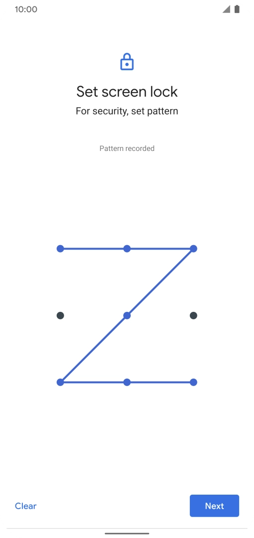 Slide your finger across the screen to connect at least four points and press Next. Slide your finger across the screen to connect at least four points and press Next.