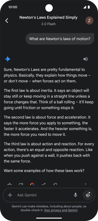 Transcription of the conversation with Gemini Live is now displayed. Transcription of the conversation with Gemini Live is now displayed.