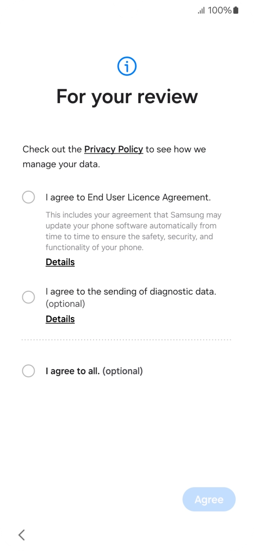 Press the fields next to the required settings to select them. Press the fields next to the required settings to select them.