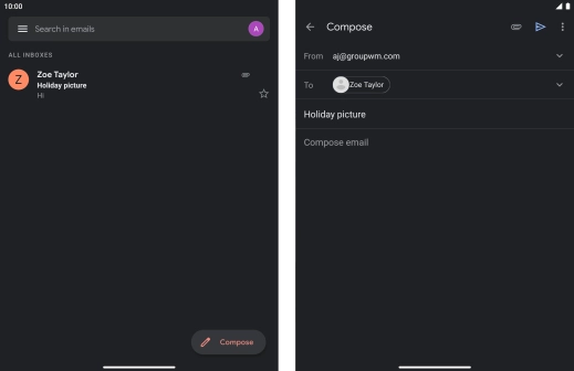 Press the text input field and write the text for your email. Press the text input field and write the text for your email.