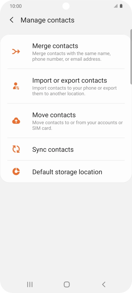 Press Import or export contacts. Press Import or export contacts.
