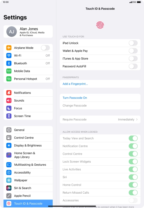 Press Turn Passcode On and key in a lock code of your own choice twice. Press Turn Passcode On and key in a lock code of your own choice twice.