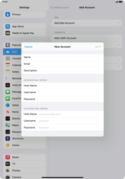 Press Host Name and key in the name of your email provider's outgoing server. Press Host Name and key in the name of your email provider's outgoing server.