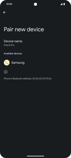 Press the required Bluetooth device and follow the instructions on the screen to pair the device with your phone. Press the required Bluetooth device and follow the instructions on the screen to pair the device with your phone.