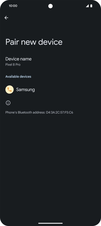 Press the required Bluetooth device and follow the instructions on the screen to pair the device with your phone. Press the required Bluetooth device and follow the instructions on the screen to pair the device with your phone.