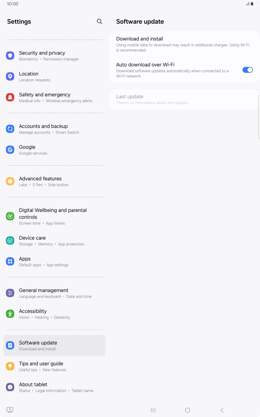 Press Download and install. If a new software version is available, it's displayed. Follow the instructions on the screen to update the tablet software. Press Download and install. If a new software version is available, it's displayed. Follow the instructions on the screen to update the tablet software.