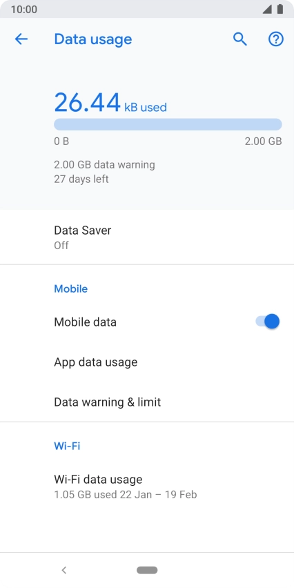 The total data usage is displayed. The total data usage is displayed.