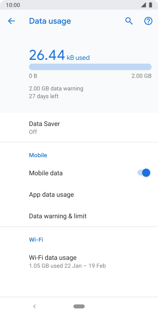 The total data usage is displayed. The total data usage is displayed.