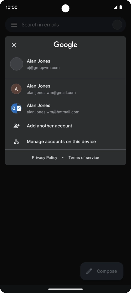 Press the required email account. Press the required email account.