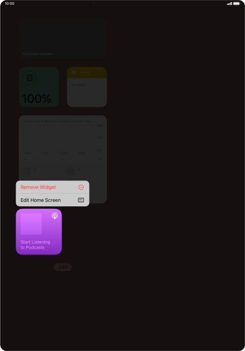 Press the required widget. Press the required widget.