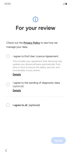 Press the fields next to the required settings to select them. Press the fields next to the required settings to select them.