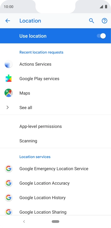 Press Google Location Accuracy. Press Google Location Accuracy.