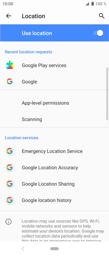 Press Google Location Accuracy. Press Google Location Accuracy.