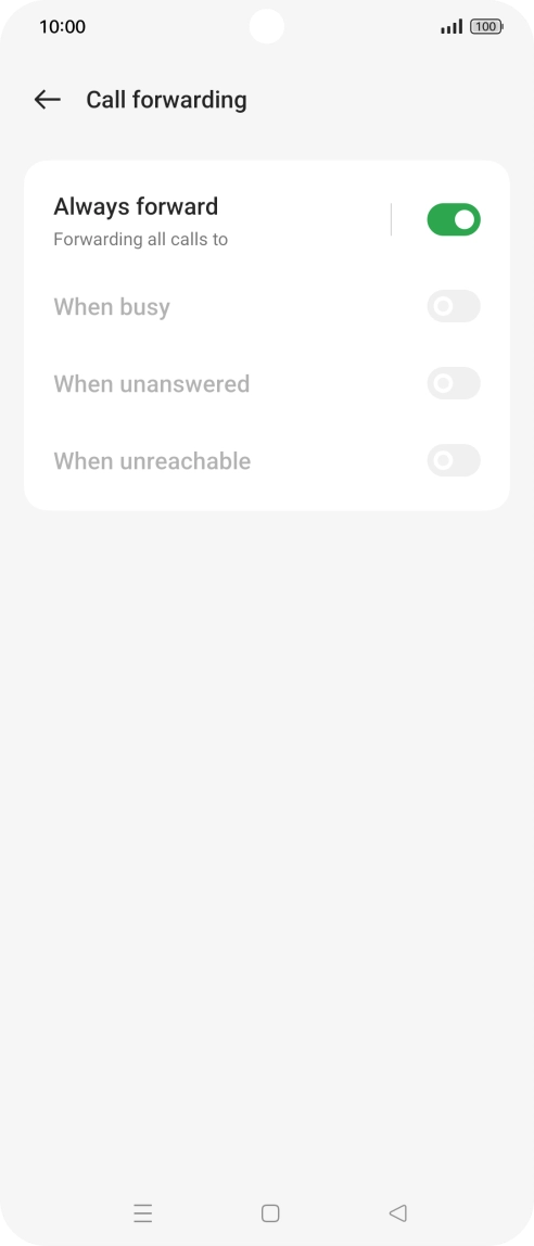 Press the indicator next to the required divert type. Press the indicator next to the required divert type.