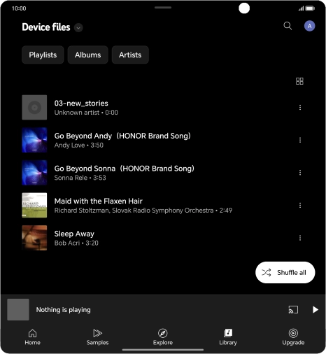 Press the required audio file. Press the required audio file.