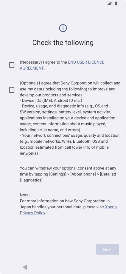 Press the fields next to the required settings to select them. Press the fields next to the required settings to select them.