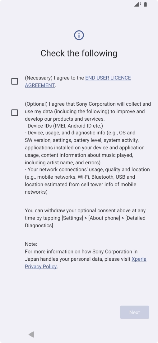 Press the fields next to the required settings to select them. Press the fields next to the required settings to select them.