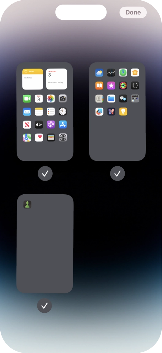 Press the field below the required home screen page to turn page view on or off. Press the field below the required home screen page to turn page view on or off.