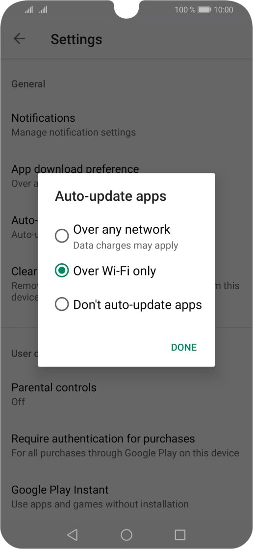To turn on automatic update of apps using mobile network, press Over any network. To turn on automatic update of apps using mobile network, press Over any network.