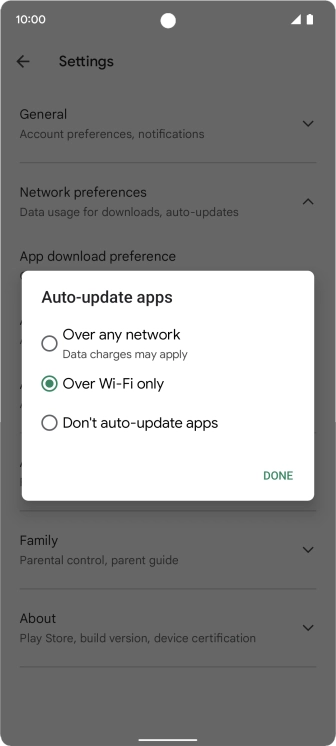 To turn on automatic update of apps using mobile network, press Over any network. To turn on automatic update of apps using mobile network, press Over any network.
