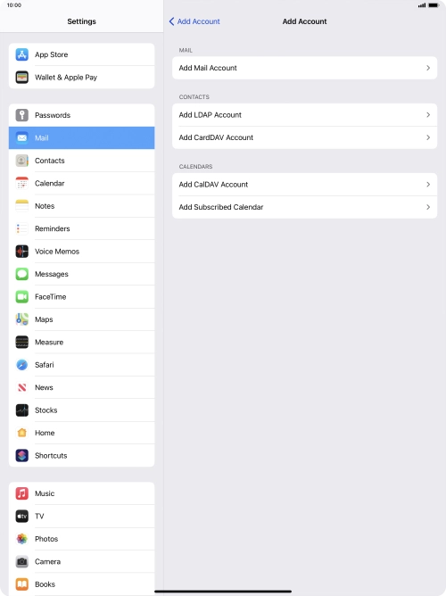 Press Add Mail Account. Press Add Mail Account.