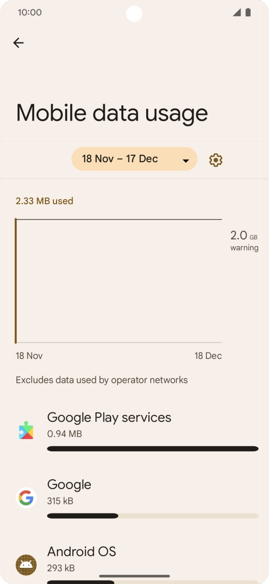 The data usage for each application is displayed below the name of the application. The data usage for each application is displayed below the name of the application.