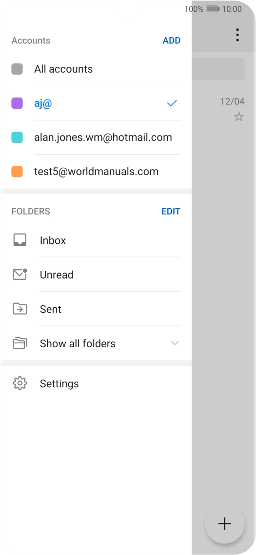 Press the required email account. Press the required email account.
