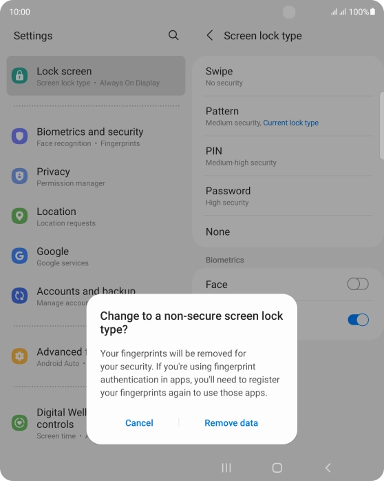 Press Remove data. Press Remove data.