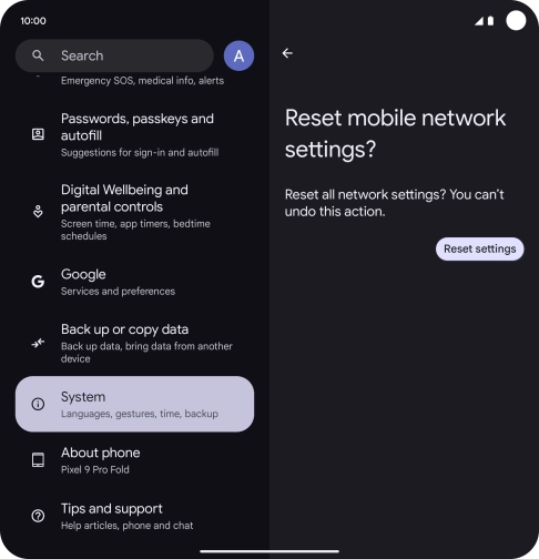 Press Reset settings. Press Reset settings.