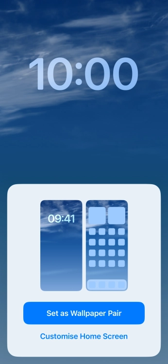 To use the same colour theme on the home screen, press Set as Wallpaper Pair. To use the same colour theme on the home screen, press Set as Wallpaper Pair.