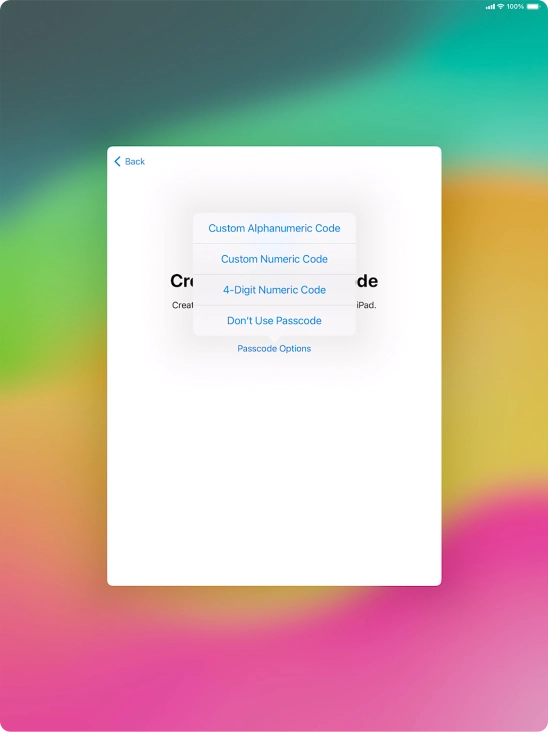 Follow the instructions on the screen to turn on use of lock code or press Don't Use Passcode. Follow the instructions on the screen to turn on use of lock code or press Don't Use Passcode.