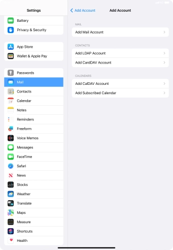 Press Add Mail Account. Press Add Mail Account.