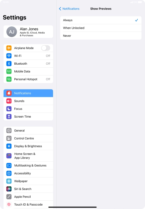 To select notification preview on the lock screen, press Always. To select notification preview on the lock screen, press Always.