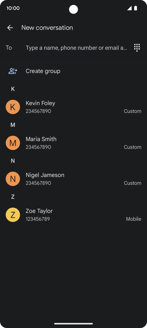 Press To and key in the first letters of the recipient's name. Press To and key in the first letters of the recipient's name.