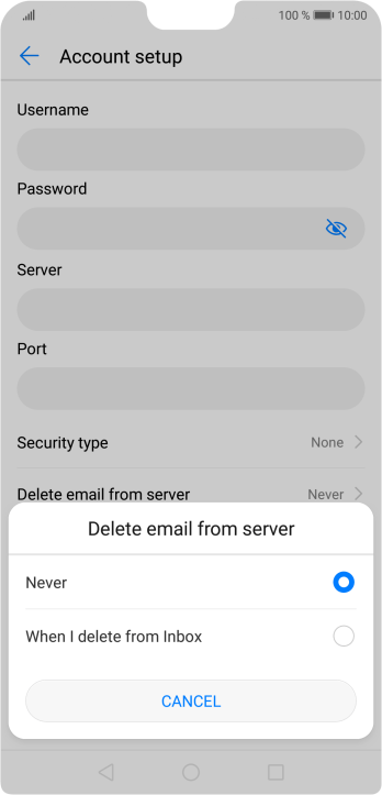 Press Never to keep email messages on the server when you delete them on your phone. Press Never to keep email messages on the server when you delete them on your phone.