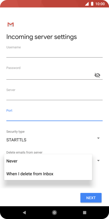 Press Never to keep email messages on the server when you delete them on your phone. Press Never to keep email messages on the server when you delete them on your phone.