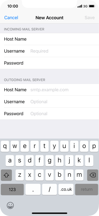 Press Username and key in the username for your email account. Press Username and key in the username for your email account.