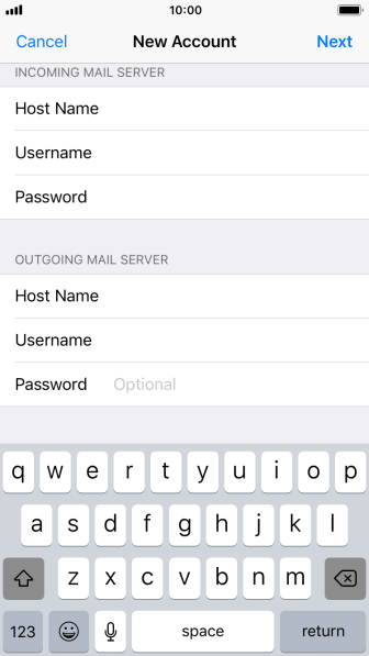 Press Password and key in the password for your email account. Press Password and key in the password for your email account.