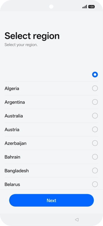 Press the required country or area. Press the required country or area.
