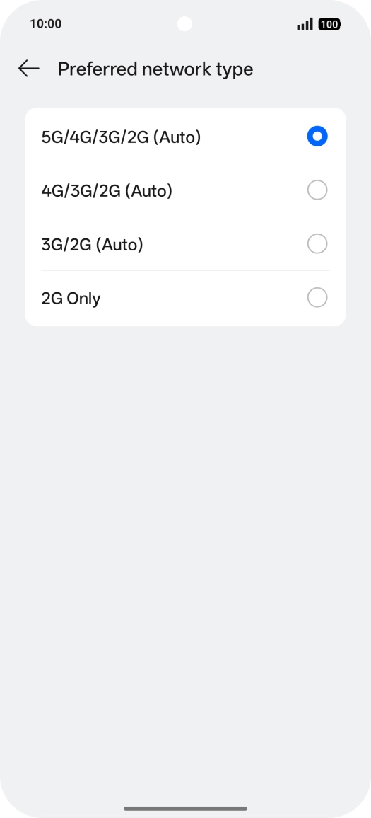 Press the required network mode. Press the required network mode.