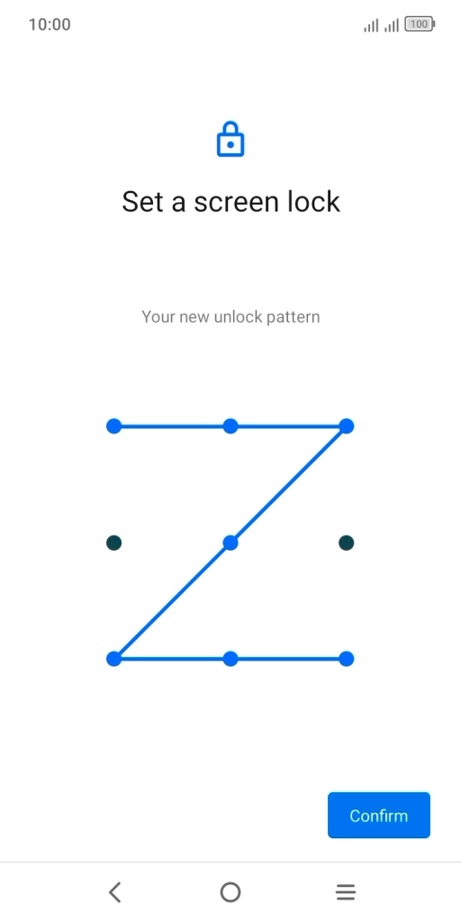 Repeat the selected phone lock code and press Confirm. Repeat the selected phone lock code and press Confirm.