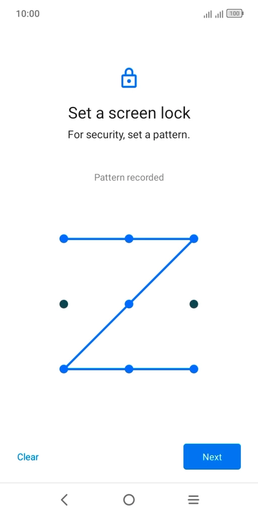 Slide your finger across the screen to connect at least four points and press Next. Slide your finger across the screen to connect at least four points and press Next.
