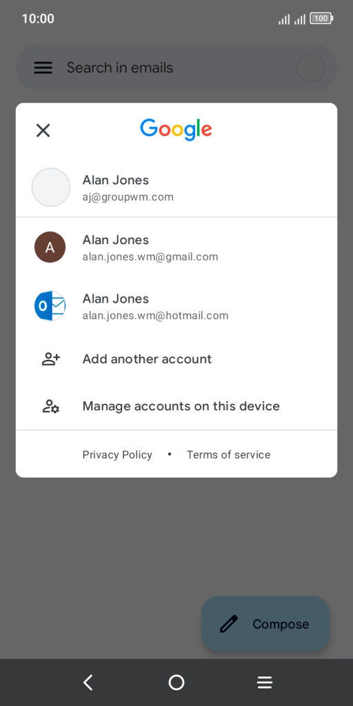 Press the required email account. Press the required email account.