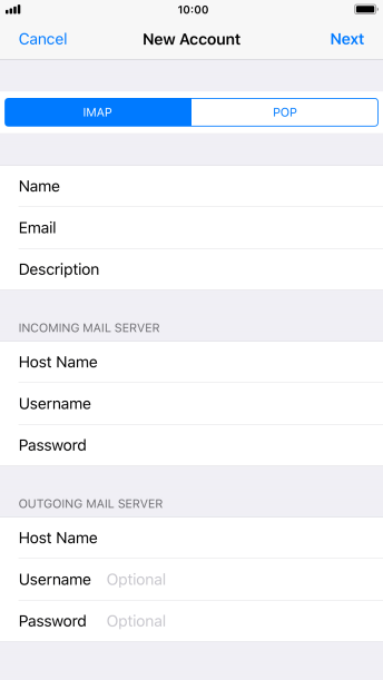 Press Username and key in the username for your email account. Press Username and key in the username for your email account.