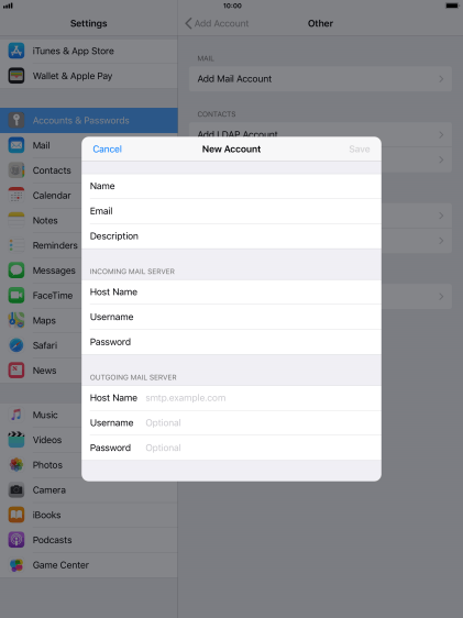 Press Host Name and key in the name of your email provider's outgoing server. Press Host Name and key in the name of your email provider's outgoing server.